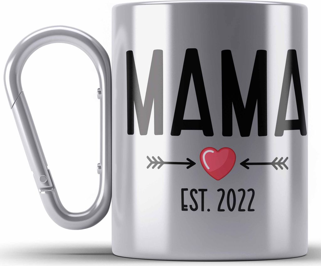 Trendation - Du Wirst Mama 2022 Edelstahl Tasse Karabiner Geschenk Schwangerschaft Verkünden Mutter Überraschung Baby Karabiner Edelstahl Tasse K...