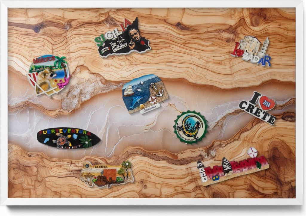 Magnetboard 60x40 cm – Weißer Rahmen – Holzstruktur Mit Harz – Magnetische Tafel, Magnetwand – Metall Magnetische Tafel, Kinderzimmer