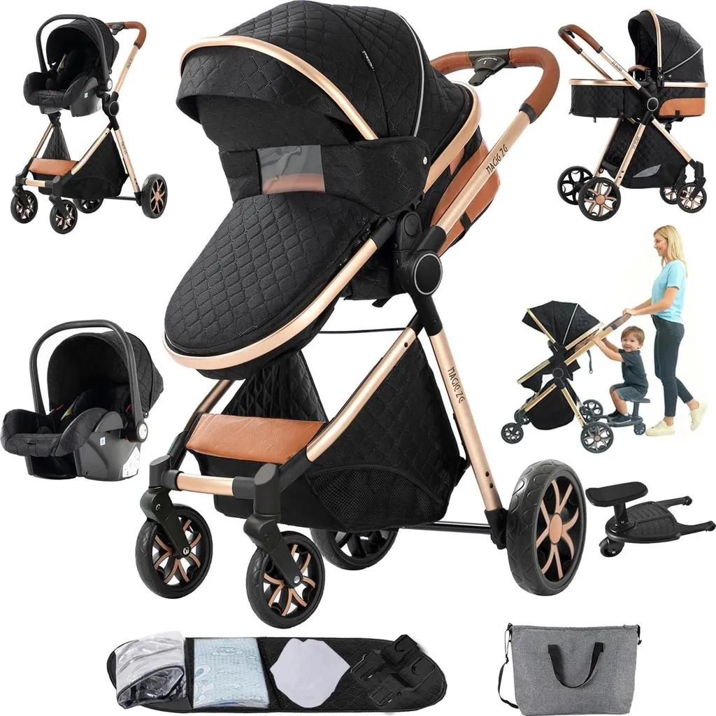 Poussette voyage compacte XV9-Noir avec planche pour deux enfants, noir