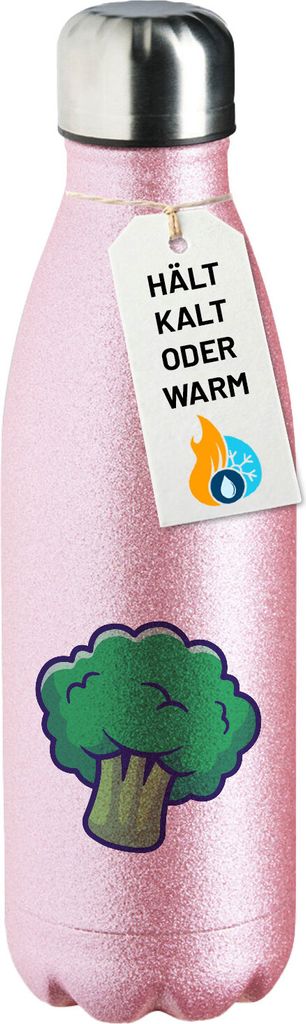Huuraa Trinkflasche Brokkoli Comic 500ml Pink Edelstahl Wasserflasche Trinkflasche Geschenkidee