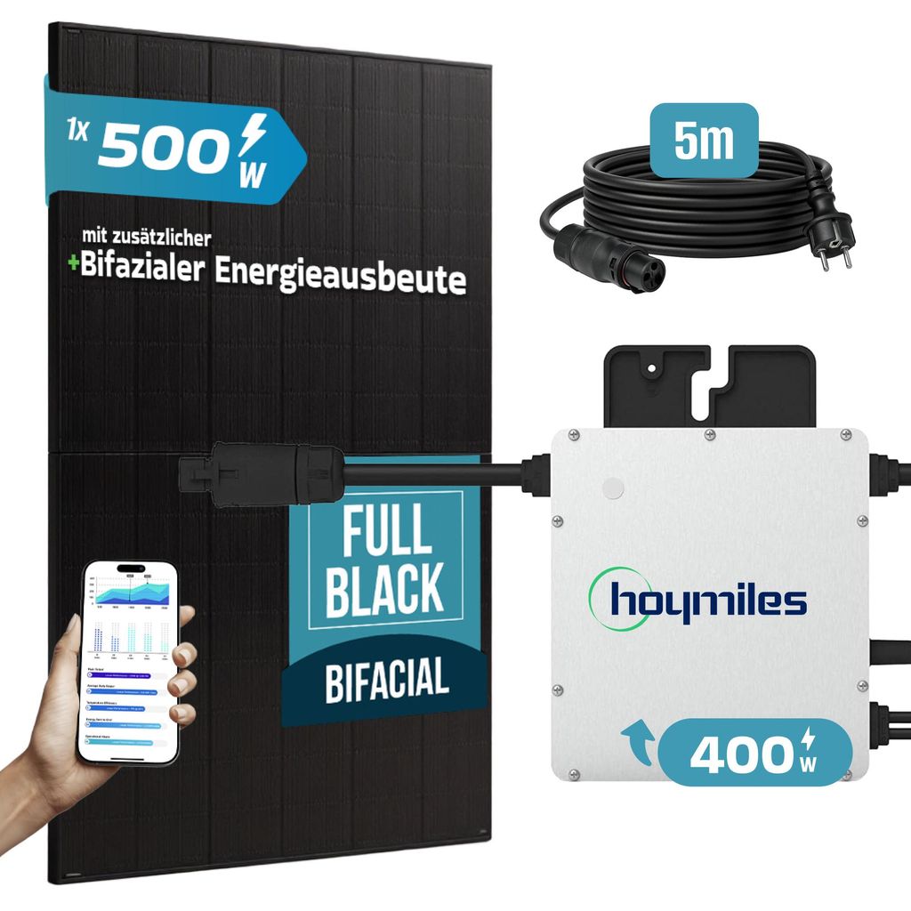 SUNNIVA® 500W Balkonkraftwerk BIFAZIAL FULLBLACK komplett Produktbild 