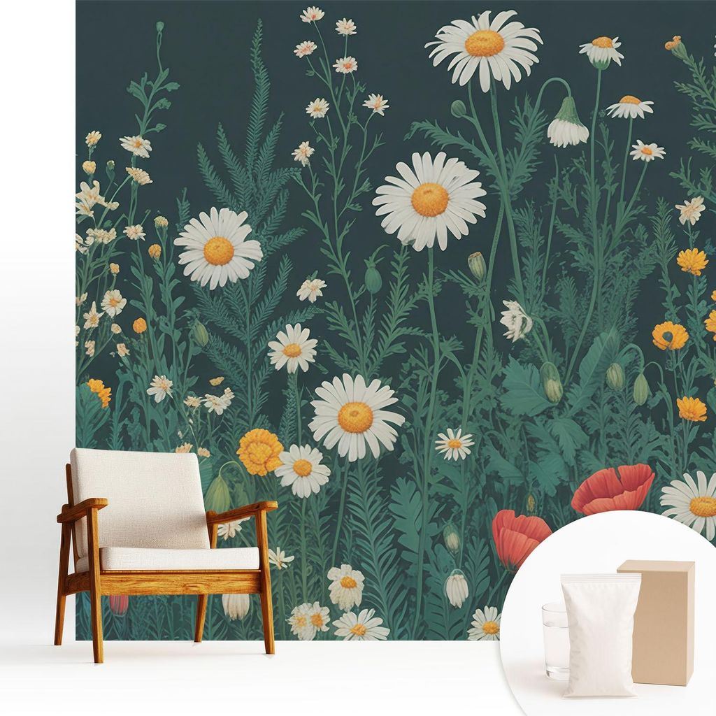 Fototapete - 250x250 cm - Tapete - Wandtapete - Wandbilder - Dekofolie - Tapete Folie - Wand - Dekoration - Wohnzimmer - Wildblumen