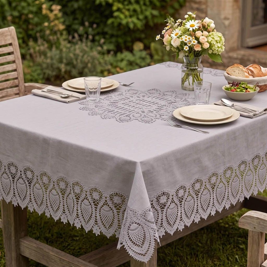 Tischdecke Outdoor Häkelspitze Amira dunkelgrau 137x180cm Produktbild 