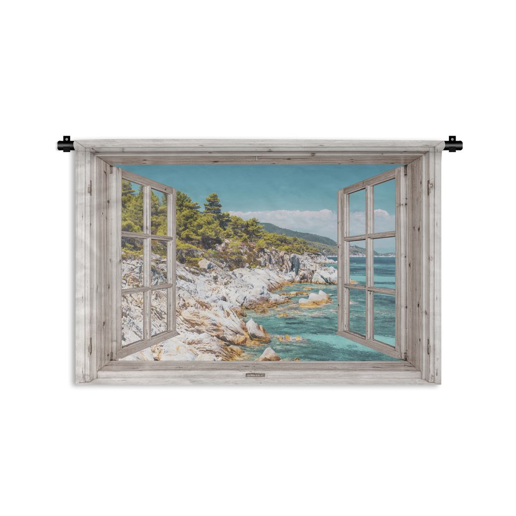 MuchoWow Wandteppich Wandbehang Aussicht - Baum - Meer 120x80 cm Tapisserie Dekoration Wandtuch - Wanddekorationen - Wandtücher