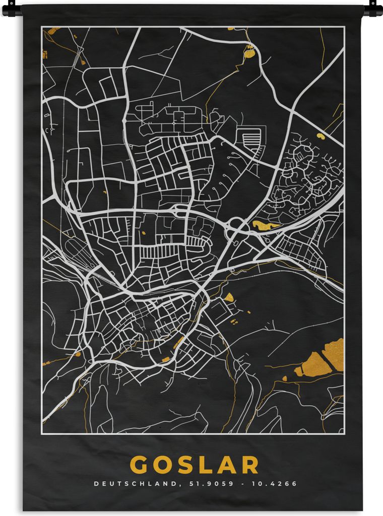 MuchoWow Wandteppich Wandbehang Stadtplan - Deutschland - Gold - Karte 120x180 cm Tapisserie Dekoration Wandtuch - Schlafzimmer - Dekorationen f...