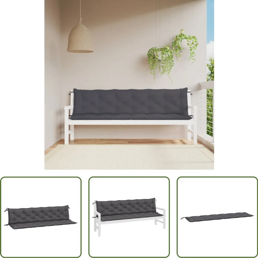 The Living Store Cuscini per panca da giardino 2 pz. Antracite 200x50x7 cm Tessuto Oxford