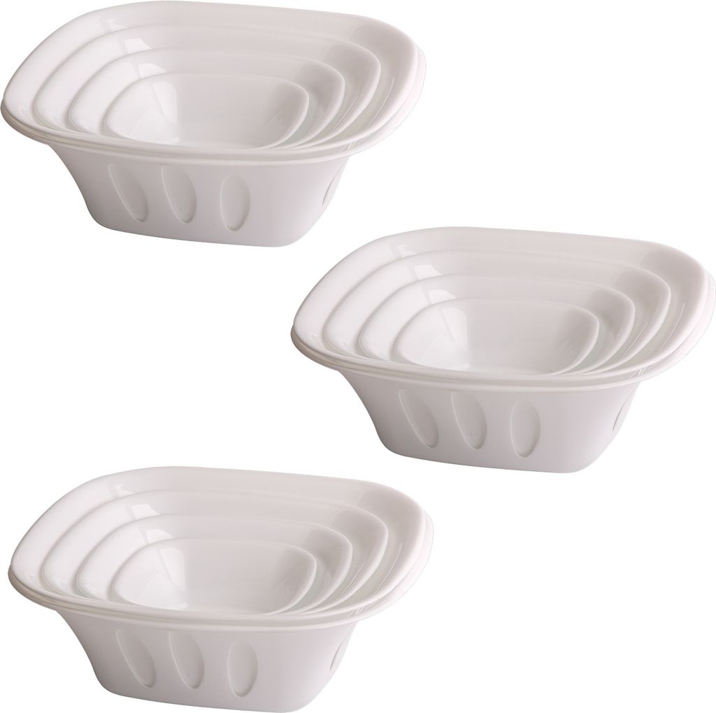 3x 5-teilige stapelbare Aufbewahrungs-Schalen Obstschüssel Deko-Schüssel Set Kunststoff