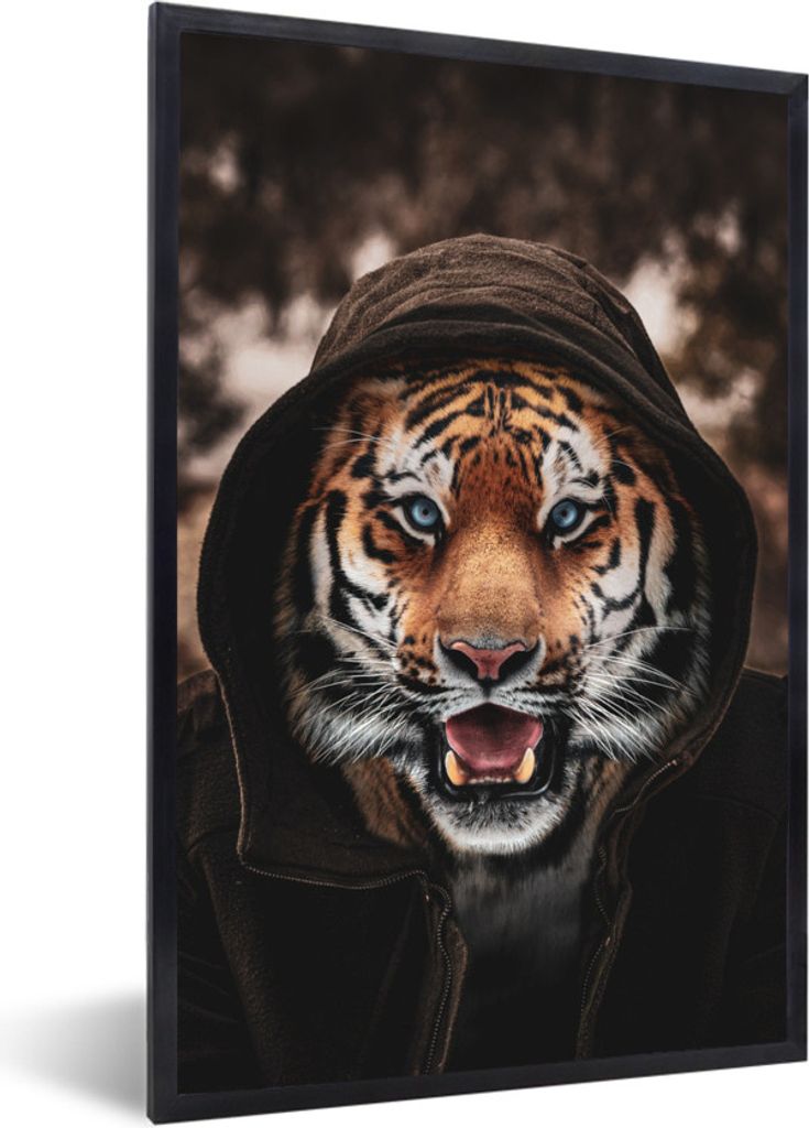 MuchoWow MuchoWow Gerahmtes Poster Tiger - Wald - Haube 60x90 cm - Poster mit zchwarzem Bilderrahmen - Kunst