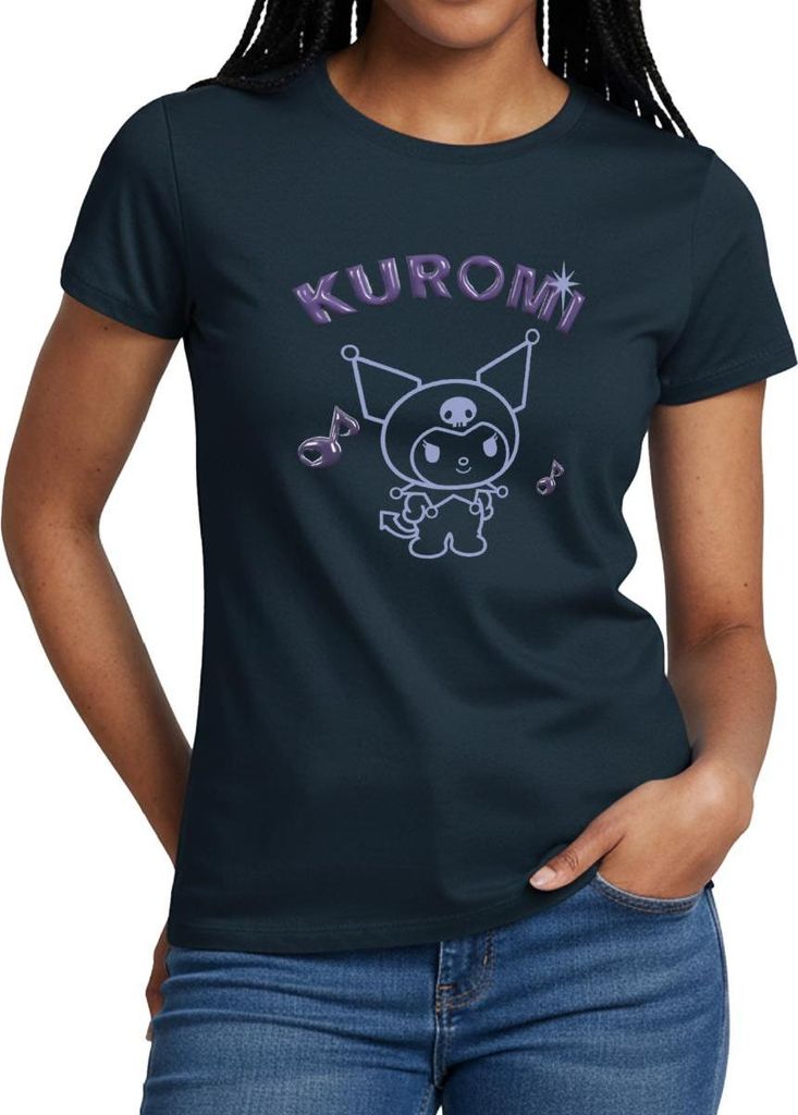 Spreadshirt Kuromi Outline Mit Chrome Schriftzug Frauen T-Shirt, XXL, Navy
