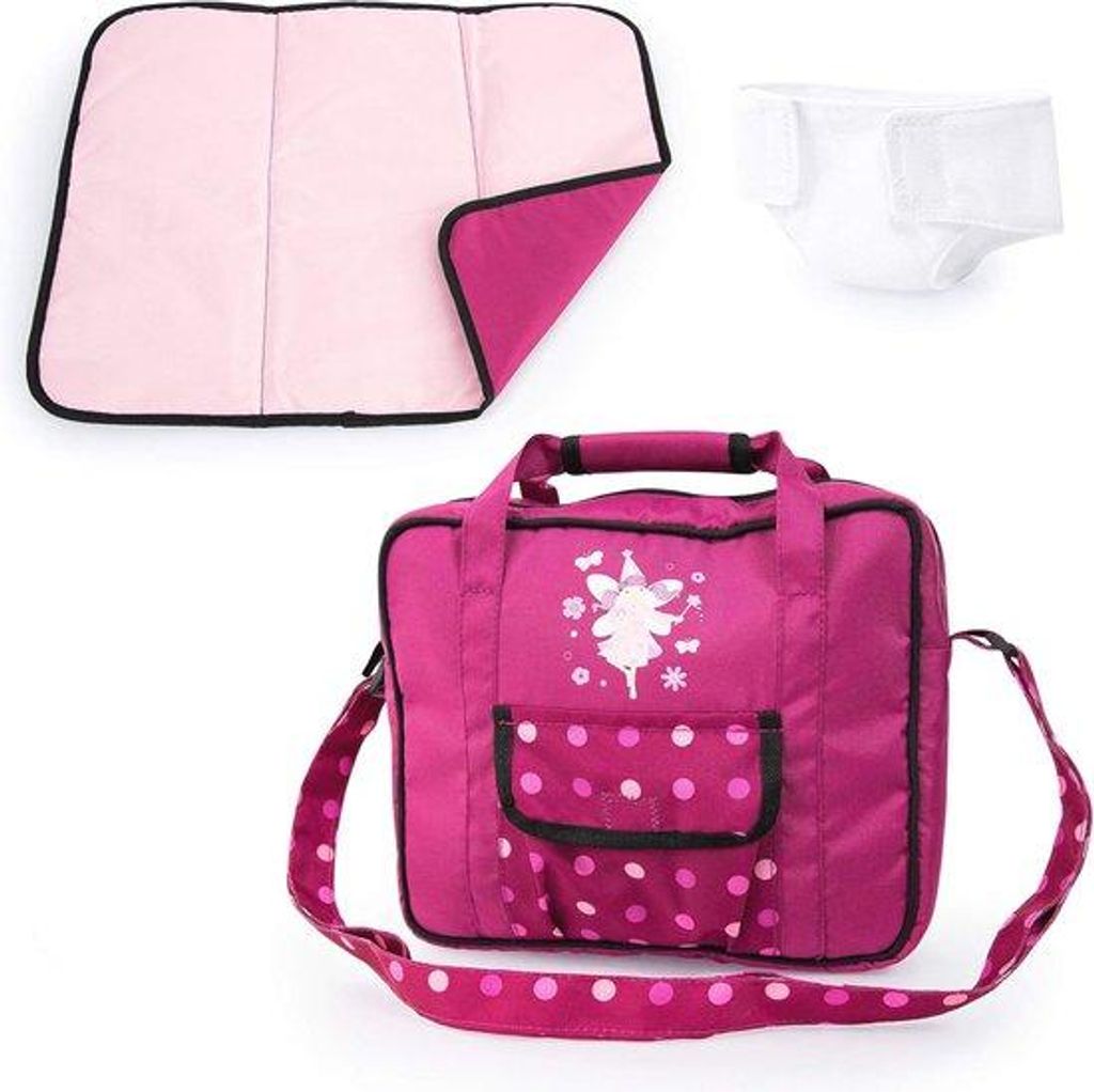 Babypoppen-Accessoires-Set mit Luiertas, Aankleedkissen und genähten Luier in Bordeaux und Rosa