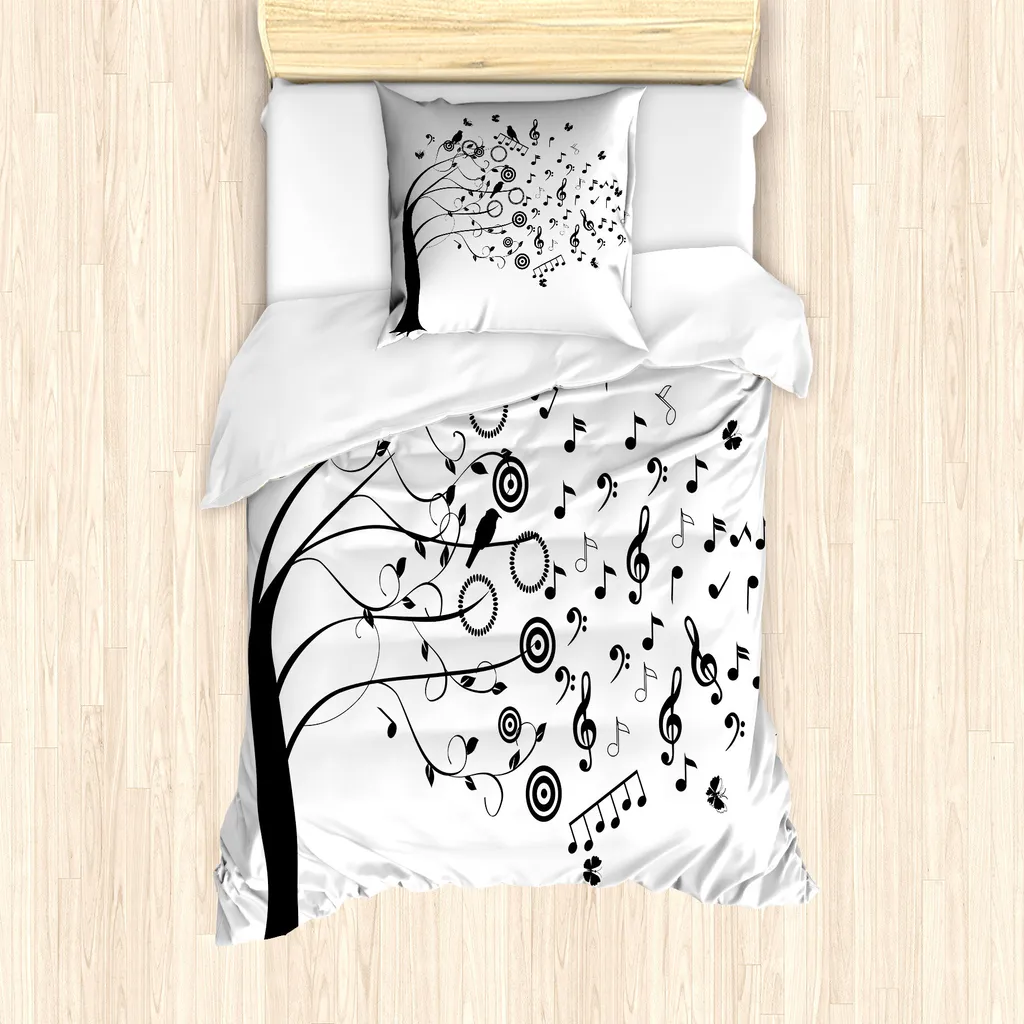 ABAKUHAUS Set copripiumino per letti singoli, motivi fluidi uccelli, antiacaro, adatto a chi soffre di allergie, con federa, 135 cm x 200 cm - 80 x 80 cm, grigio antracite bianco