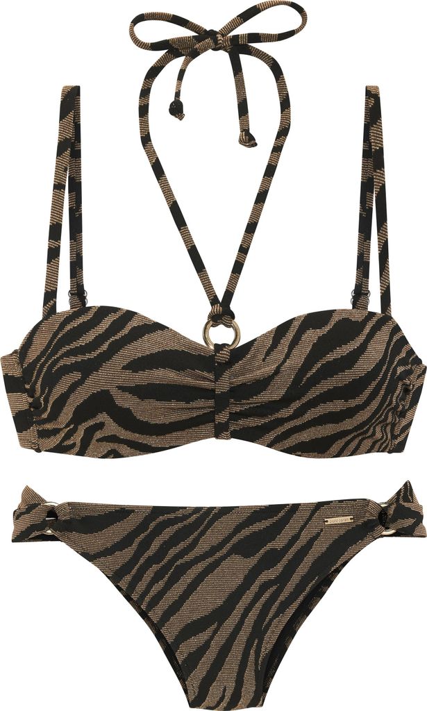 Bruno Banani Bügel-Bandeau-Bikini schwarz-gold Größe 38 Cup E