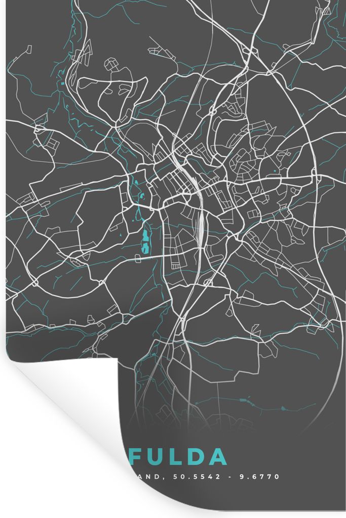 MuchoWow Wandtattoo Wandsticker Wandaufkleber Blau - Deutschland - Karte - Stadtplan - Fulda 20x30 cm Selbstklebend und Repositionierbar - Sticke...