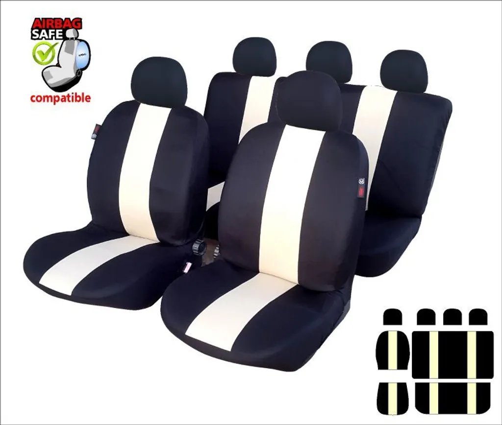 Set Coprisedili Auto SB605 Nero Beige Ultra-Resistenti Airbag