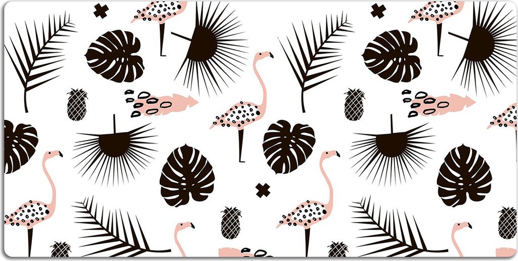 Schreibtischmatte Tischunterlage 90x45 cm Mauspad - Blätter und Flamingos.
