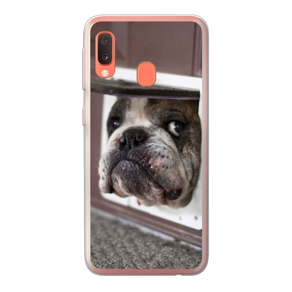 MuchoWow Handyhülle Schutzhülle Hülle für Samsung Galaxy A20e Hund - Lustig - Katzenklappe - Kinder - Jungen - Mädchen - Kinder Silikon Soft...