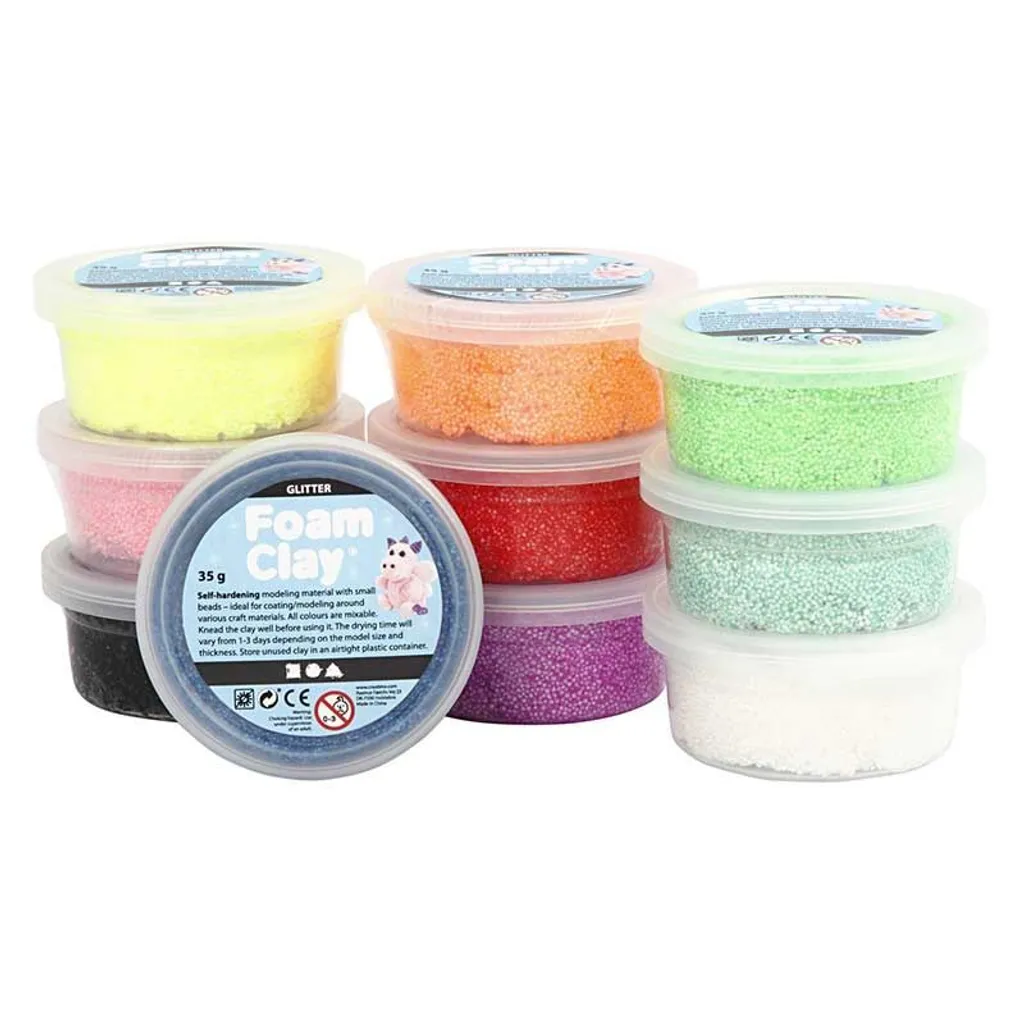 Pâte à Modeler Perlée Foam Klei 10 Couleurs de 35gr à Paillettes