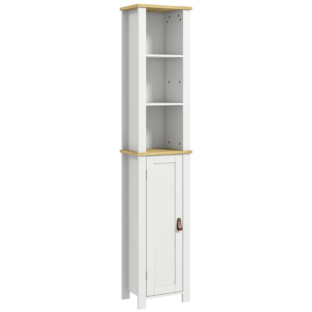 kleankin Badezimmer-Säulenschrank, hoher Toilettenschrank, 3 Ebenen, verstellbare Einlegeböden, getäfelte Tür, Griffe aus Kunstleder, 34 x 23 x...