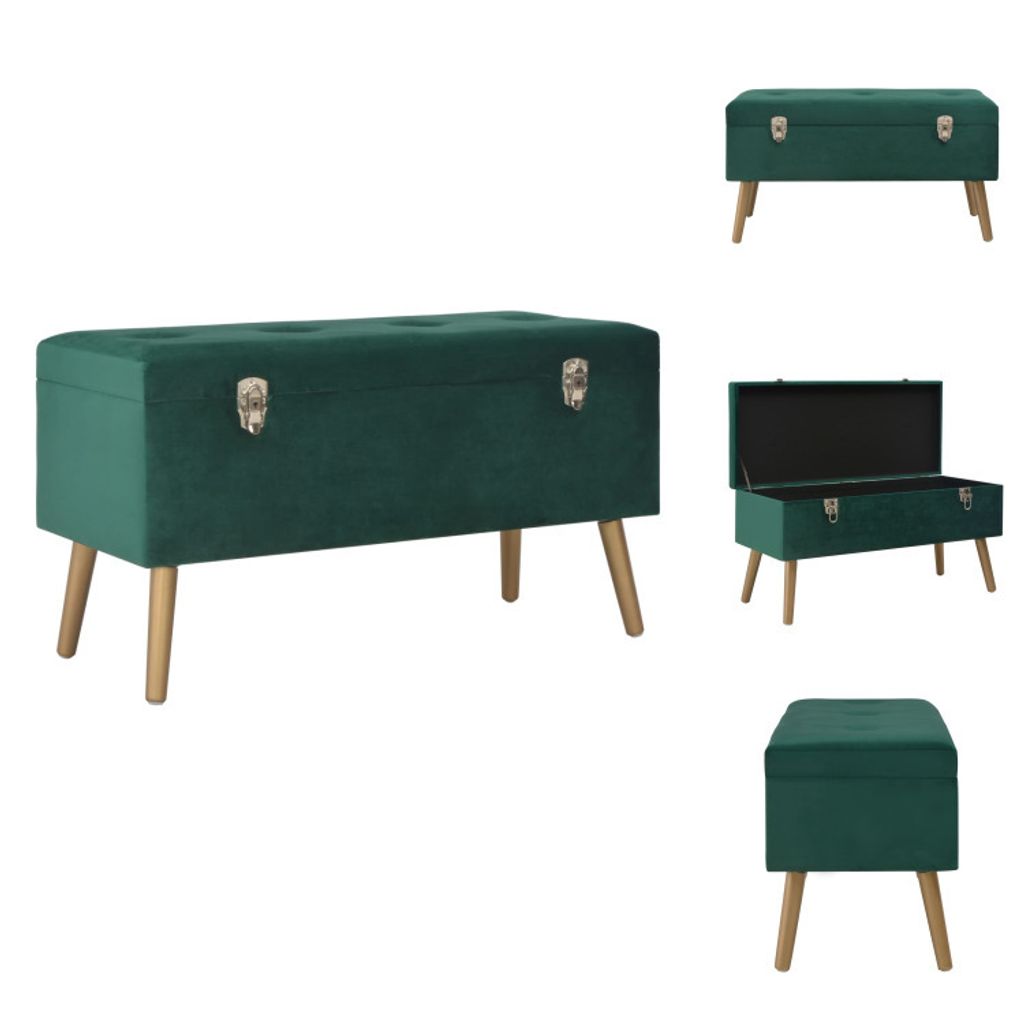 vidaXL Bank mit Staufach 80 cm Grün Samt - Truhen- & Flurbänke