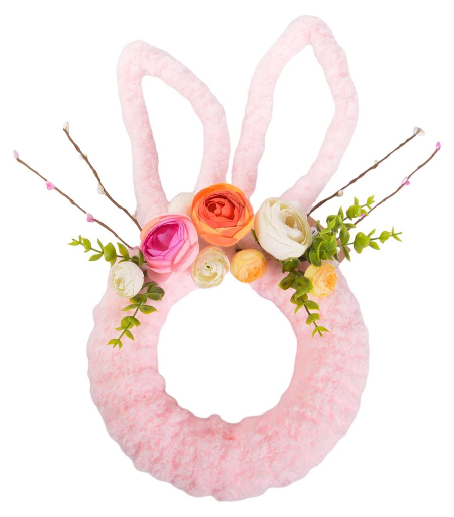 Osterhasen-Türkranz aus Garn, hasenförmiger Kranz mit künstlichen Blumen, ideal für die Frühlingsdekoration von Veranda, Wand oder Fenster, dr...