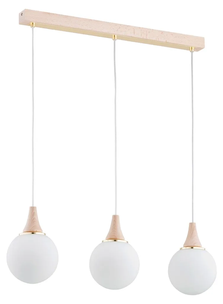 Lustre Suspension Design en Bois et Métal Doré - Luminaire TRENTO 3 Feux