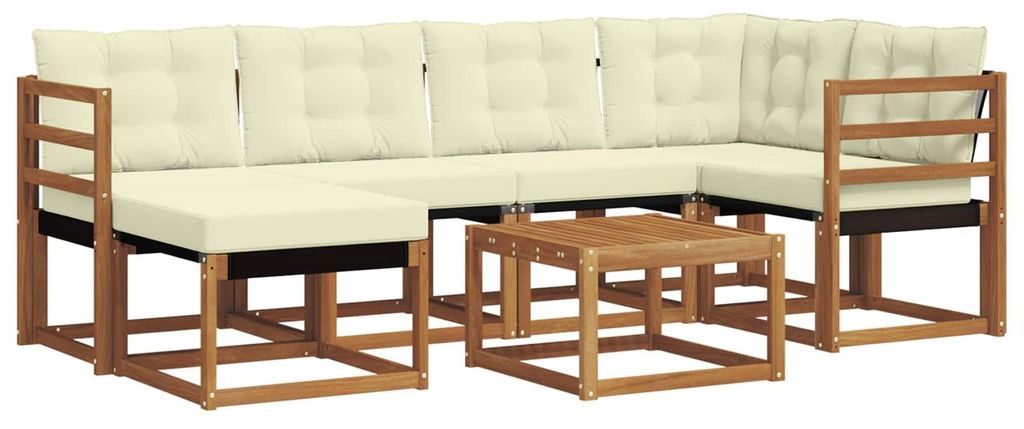 vidaXL Outdoor-Sofagarnitur mit Kissen 7 pcs Natur und Creme