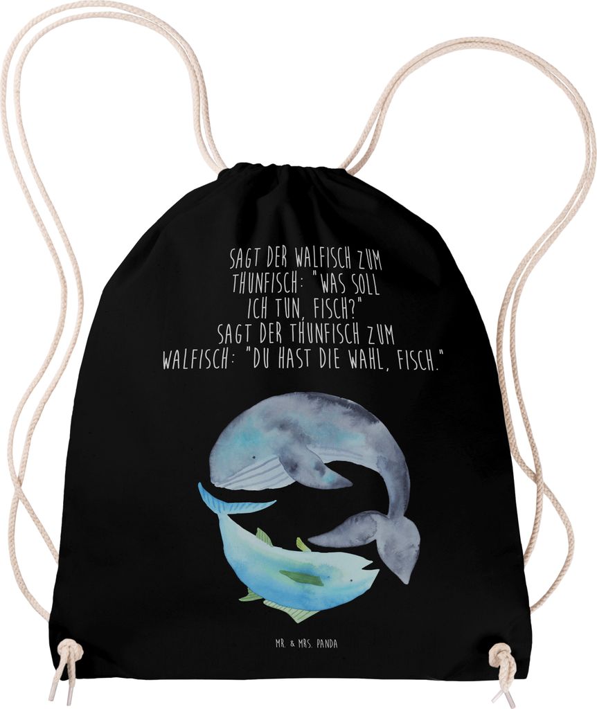 Mr. & Mrs. Panda Drawstring Bag Walfisch Thunfisch - Schwarz - Geschenk, Sportbeutel, Flachwitz, Lustige Sprüche, Turnbeutel, wander rucksack, gym...