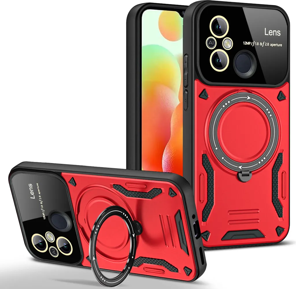 Cover Rossa Xiaomi Redmi 12C - Custodia con Anello e Stile Urban