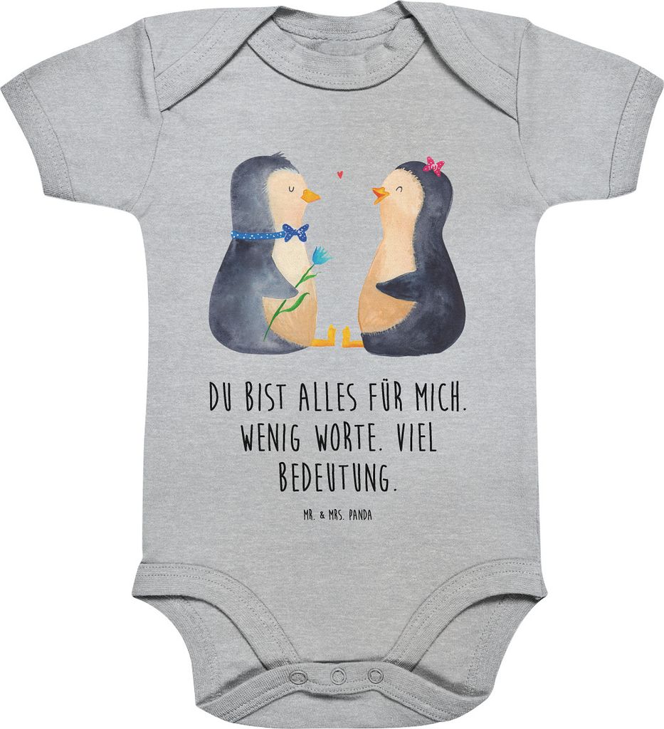 Mr. & Mrs. Panda Strampler Baby Pinguin Pärchen 12. - 18. Monat - Heather Grey - Geschenk, strampelanzug, Hochzeitstag, Jahrestag, Babystrampler, ...