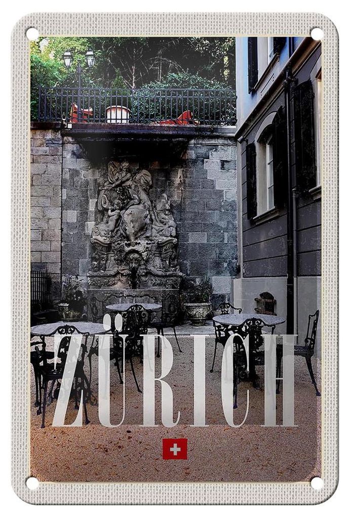 Blechschild Reise 12x18cm Zürich Schweiz Skulptur Architektur Schild