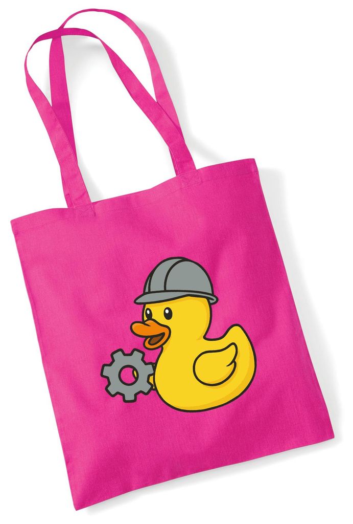 Huuraa Jutebeutel Quietscheente Maschinenbau Comic Gummiente 10 Liter Fuchsia Baumwolle Tasche Geschenkidee