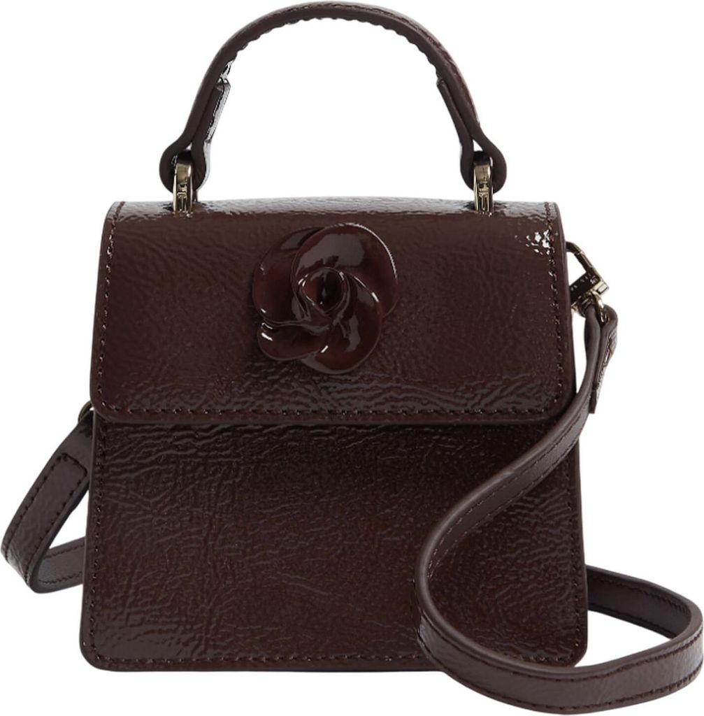 Ted Baker Leder Handtasche Umhängetasche Rouset Rose Detail Mini Leather Bag Brown dunkelbraun