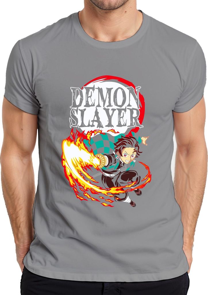 Demon Slayer Tanjiro Kamado Hinokami Kagura Anime Geschenk Herren T-Shirt, Grau, 3XL
