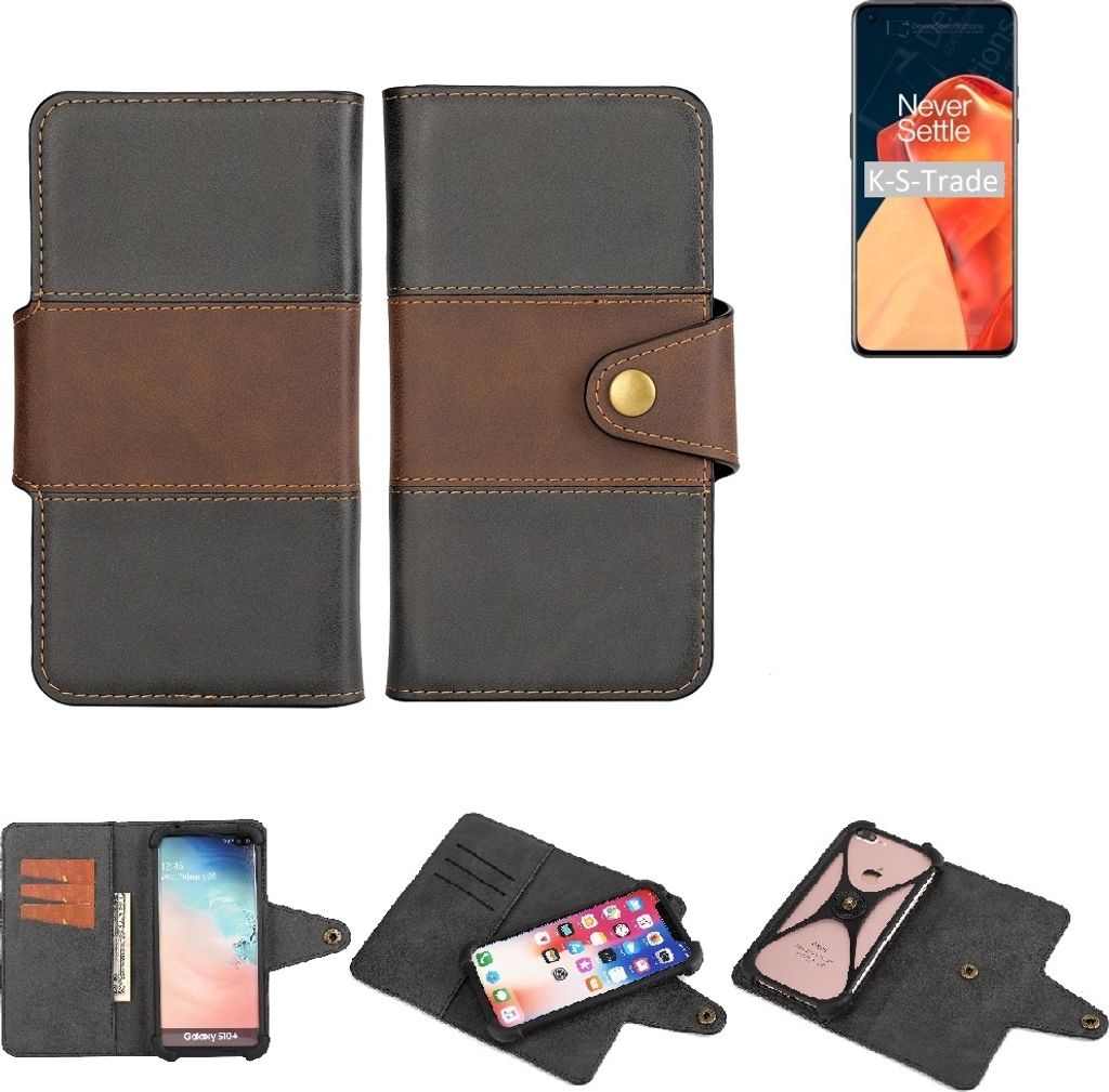 K-S-Trade Handyhülle Schutzhülle Hülle Bookstyle Wallet-Case kompatibel mit OnePlus 9R 5G Bumper Rundumschutz schwarz-braun 1x