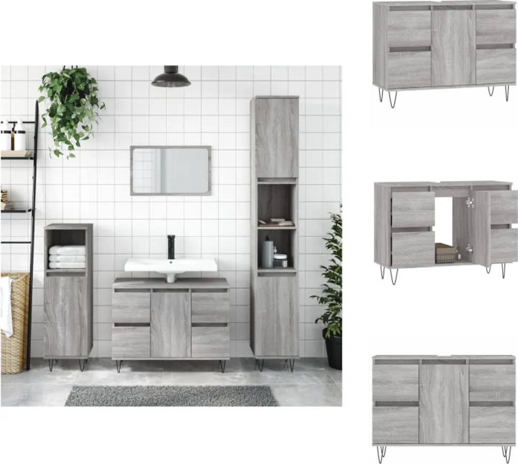 Armoire de salle de bain Gris Sonoma 80cm - Meuble sous vasque durable