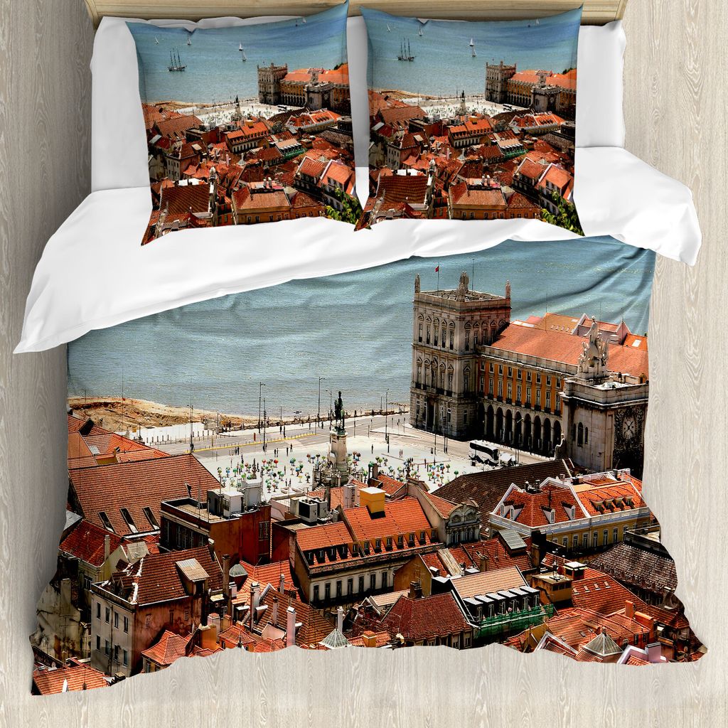 ABAKUHAUS europäisch Bettbezug, Nostalgische Lissabon Stadt, Milbensicher Allergiker geeignet mit Kissenbezügen, 155 cm x 220 cm - 80 x 80 cm, Me...