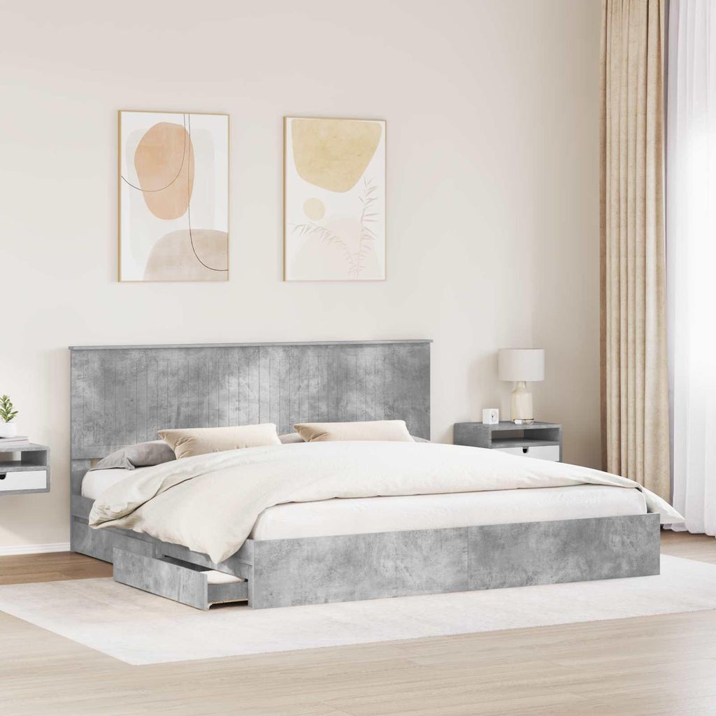 (Robust Möbel) Aufbewahrungsbett Beton Grau 200 x 200cm Holzwerkstoff - CL751260 - Klassische BettenJugendbett Tagesbett