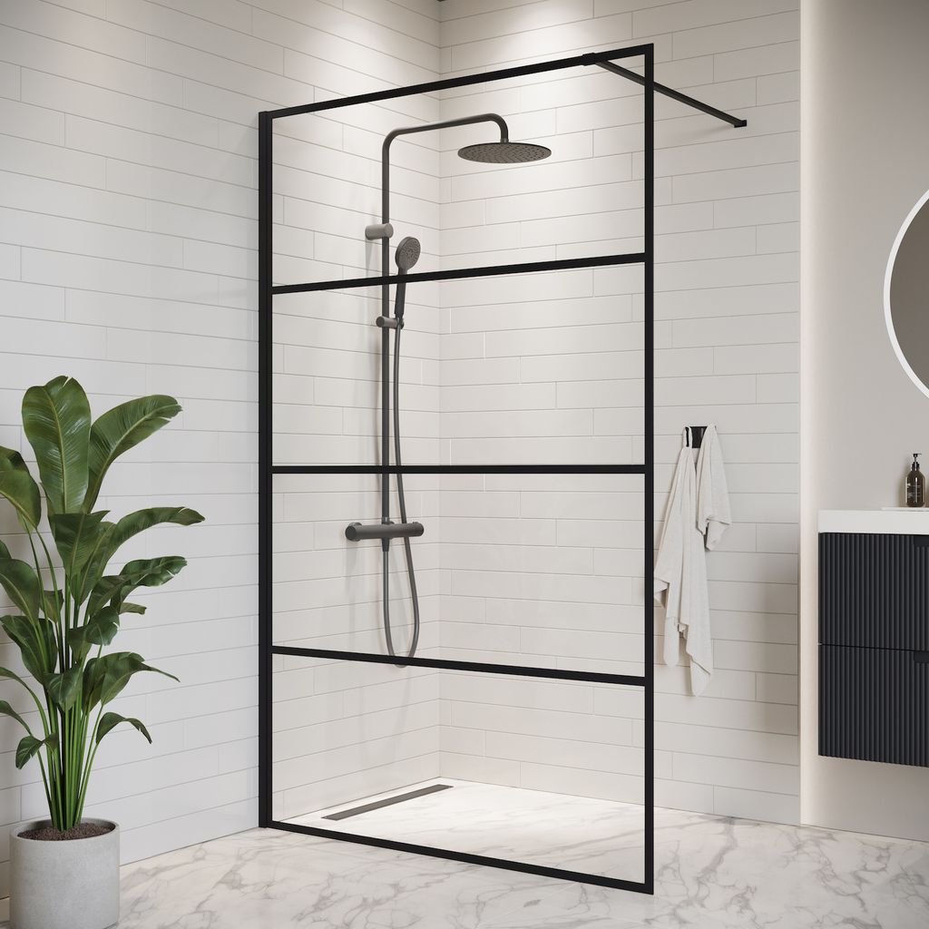 Duschwand Essos 100 x 200cm Glas Duschabtrennung Schwarz - Produktbild 