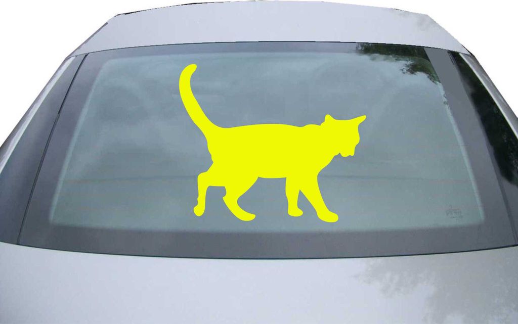 Indigos UG - Aufkleber Heckscheibe & Motorklappe DE2904 - neongelb - 600x507 mm - Katze - Auto Scheiben Fenster Heckklappe Tuning Racing JDM - Die cut