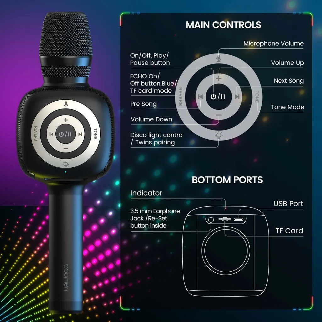 Microphone sans fil pour karaoké OneOdio rose, idéal fêtes et loisirs - 7