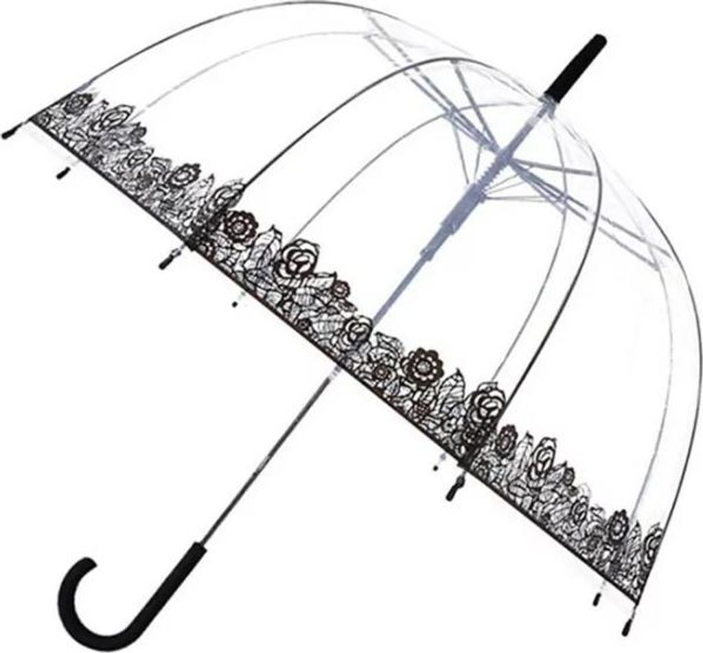 Transparenter Automatik-Regenschirm windbeständig mit Punkte Blumenborte Ø 85 cm