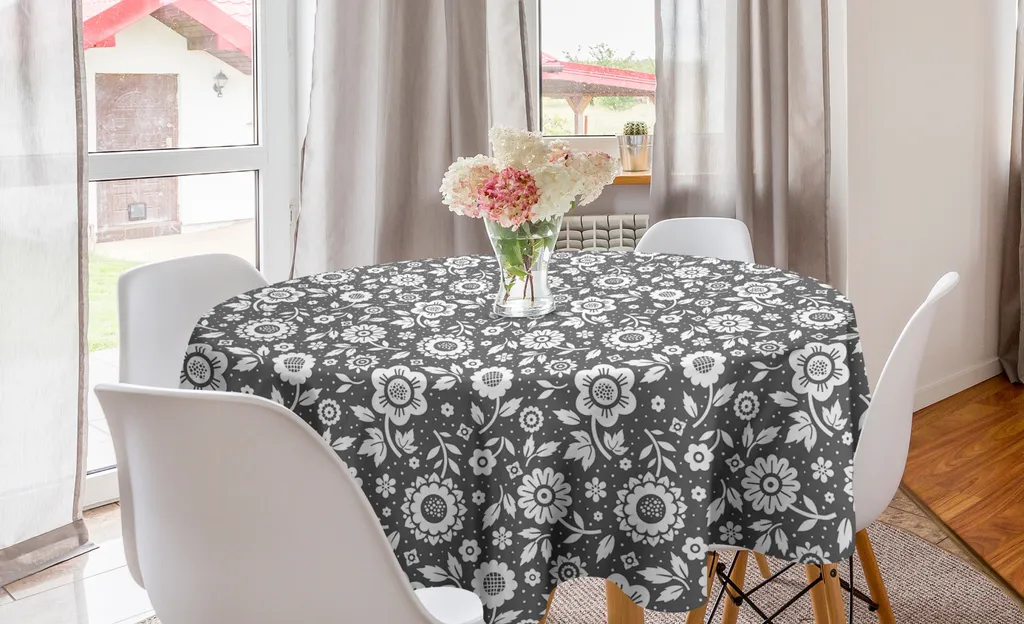 Tovaglia Rotonda Shabby Chic 150cm ABAKUHAUS Fiori Grigio Chiaro