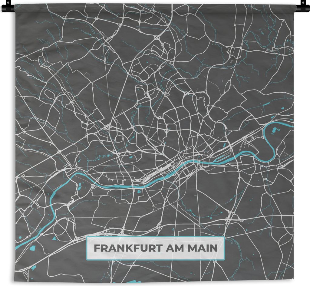 MuchoWow Wandteppich Wandbehang Karte - Stadtplan - Frankfurt am Main - Deutschland - Blau 60x60 cm Tapisserie Dekoration Wandtuch - Dekorationen...