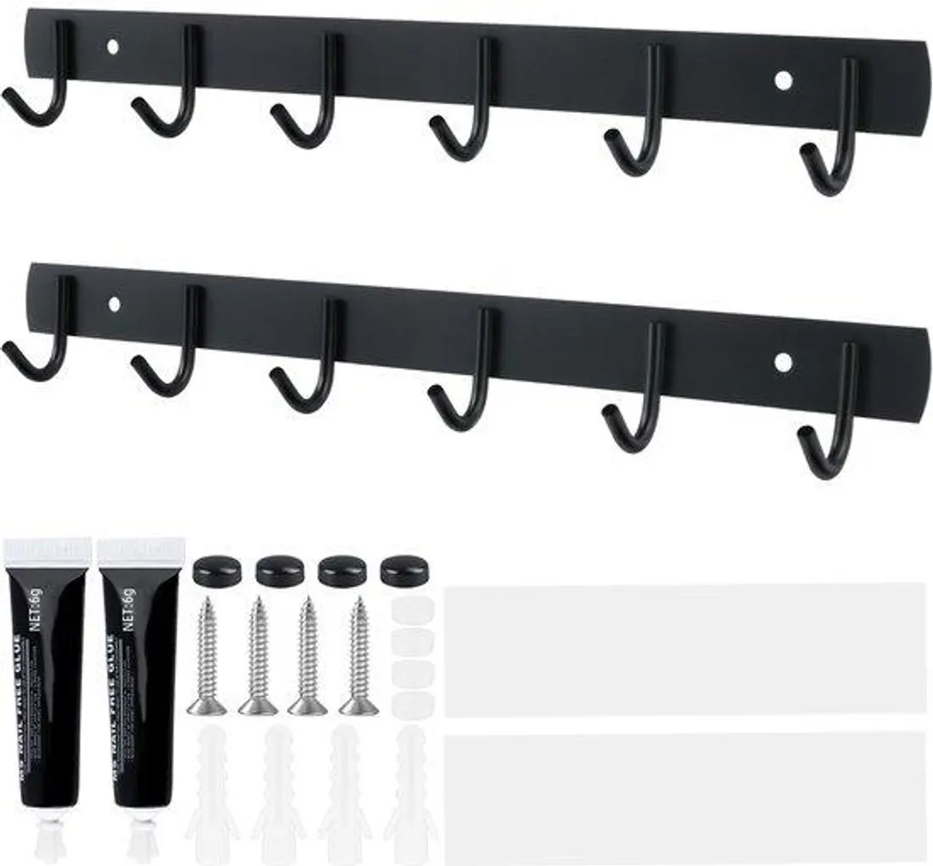 Porte-manteau mural noir 6 crochets 32 cm pour entrée et petit espace