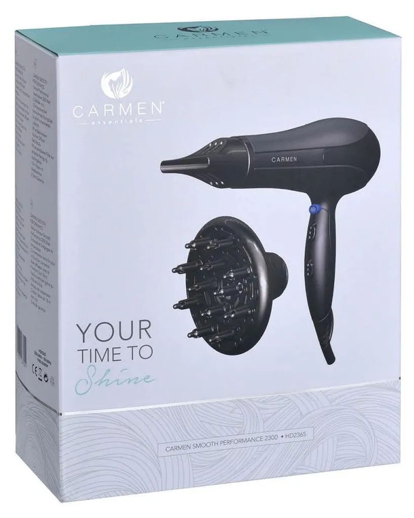 Sèche-cheveux Carmen 2300W noir contre frisottis avec air froid
