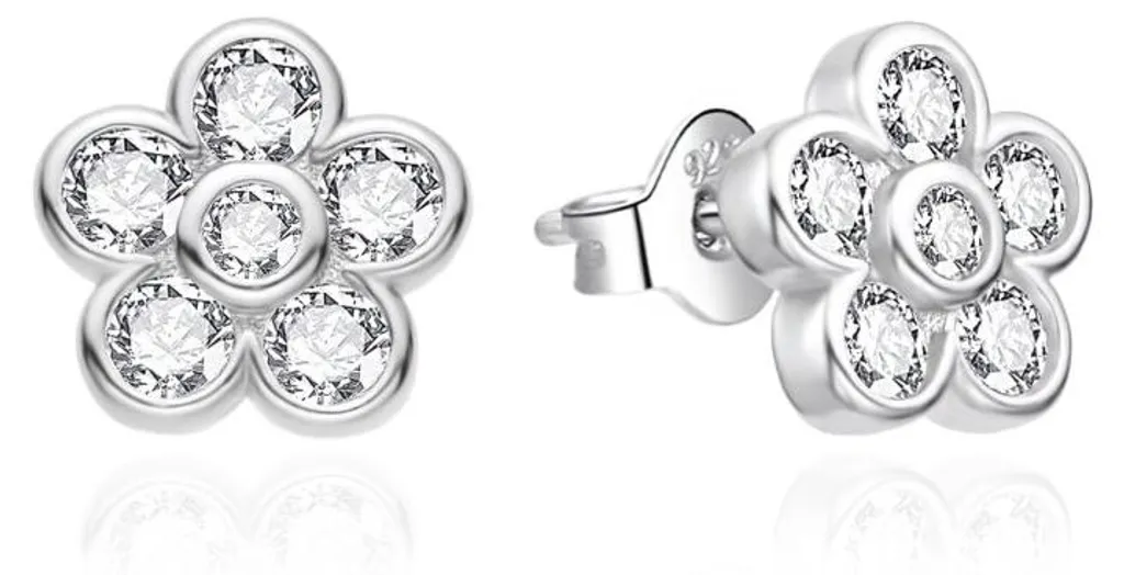 Puces d'oreilles fleurs en argent et oxydes de zirconium brillants