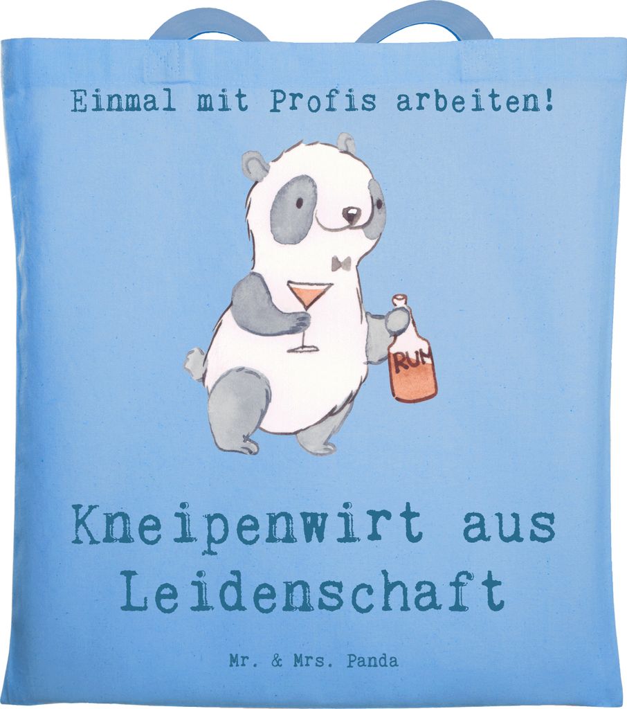 Mr. & Mrs. Panda totebag Kneipenwirt Leidenschaft - Sky Blue - Geschenk, Jutebeutel, Bar, Laptoptasche, Spruch, Tasche, Eröffnung, Shopping, Kneip...