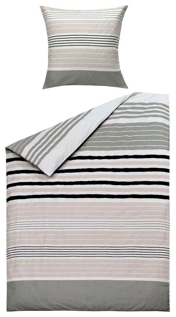 Satin-Bettwäsche - 135 x 200 cm - Weiß - Beige - Grau - Baumwolle - mit Reißverschluss