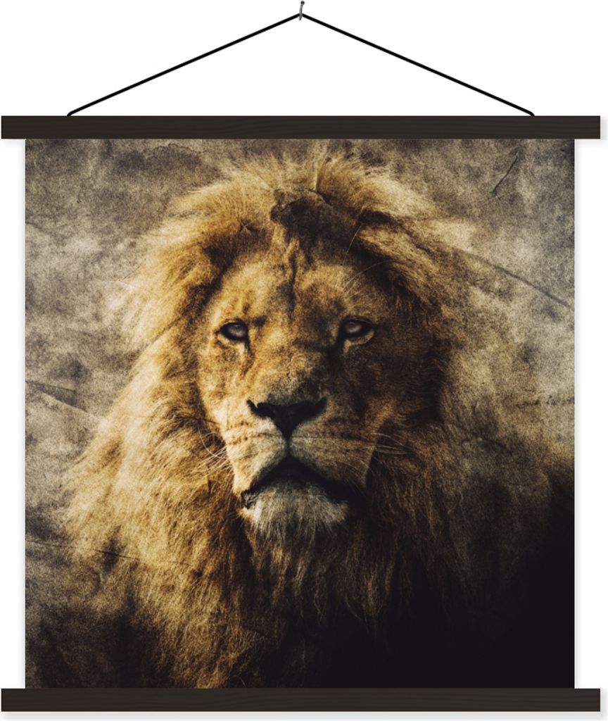 MuchoWow Textilposter Löwen - Abstrakt - Farbe 120x120 cm mit schwarzem Rahmen - Aufhängungsset