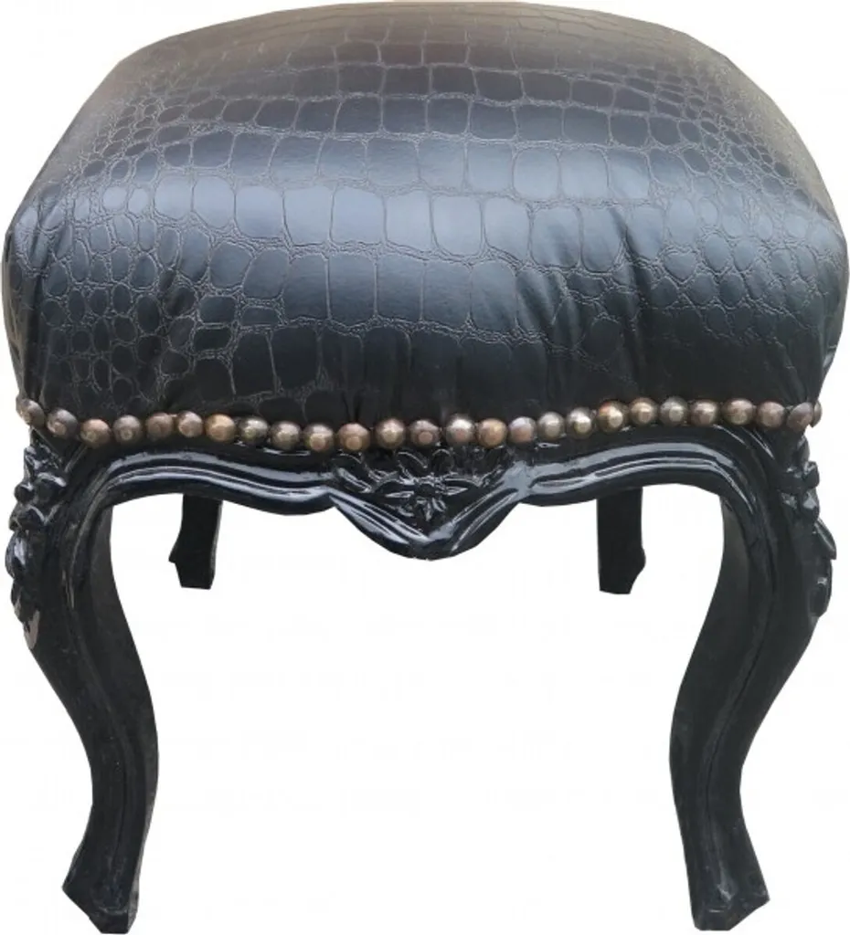 Tabouret de Maquillage Baroque Noir Croco - Pouf Carré Hauteur 40 cm